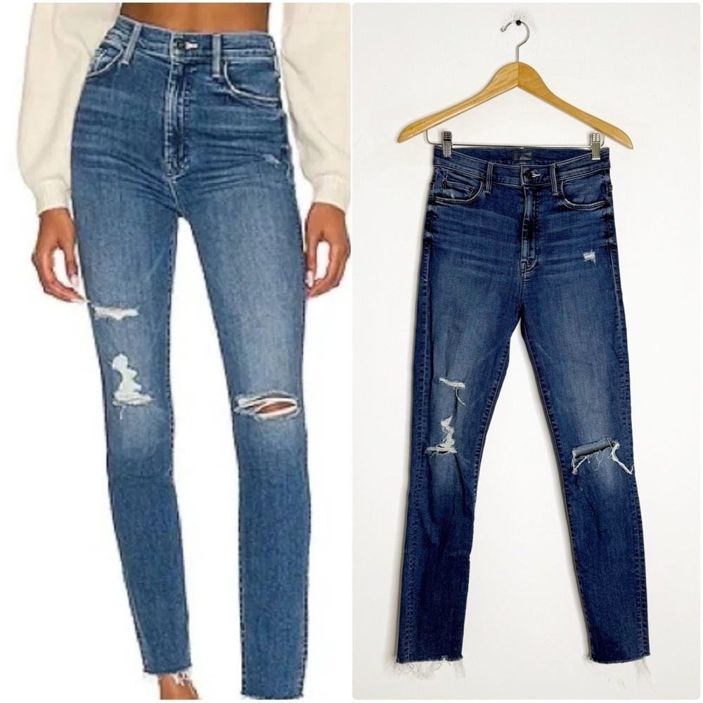 MOTHER Skinny Jeans The Swooner Ankle Fray Jeans Weekend Warrior Size 26